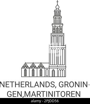 Niederlande, Groningen, Martinitoren Reise-Wahrzeichen-Vektordarstellung Stock Vektor