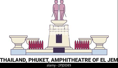 Thailand, Phuket, Amphitheater von El Jem, Reise-Wahrzeichen-Vektordarstellung Stock Vektor