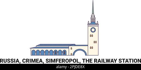 Russland, Krim, Simferopol, der Bahnhof, Reise-Wahrzeichen-Vektor-Illustration Stock Vektor