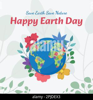 Happy Earth Day Celebration Design für Post, Poster, Karte und Banner. 22. April der Tag, um das Bewusstsein für den Klimawandel zu schärfen und die Welt zu retten. Stock Vektor