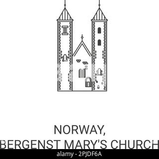 Norwegen, Bergenst Mary's Church reisen Wahrzeichen Vektordarstellung Stock Vektor