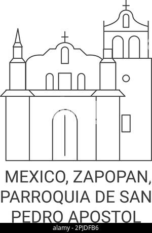 Mexiko, Zapopan, Parroquia De San Pedro Apostol Reise-Wahrzeichen-Vektordarstellung Stock Vektor