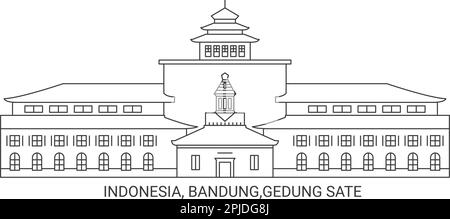 Indonesien, Bandung, Gedung Sate, Reise-Wahrzeichen-Vektordarstellung Stock Vektor