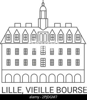 Frankreich, Lille, Vieille Bourse, Reise-Wahrzeichen-Vektordarstellung Stock Vektor