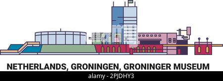 Niederlande, Groningen, Groninger Museum, Reise-Wahrzeichen-Vektordarstellung Stock Vektor