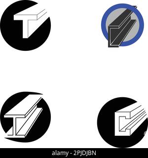 Vektorsymbol für Stahlprodukte. Ich profitiere von Form und Länge. Diese Eisenlegierung besteht aus Kohlenstoff und hoher Zugfestigkeit. Verwendung als Balken, Rahmen, Träger oder str Stock Vektor