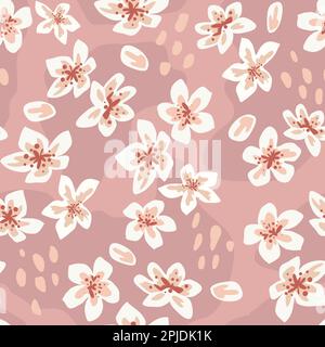 Süße Sakura-Blüte, japanisches Muster. Rosafarbene japanische Kirsche, herabfallende Frühlingsblumen, Naturfloraldruck, Notizbuchdekoration. Textildekor, Geschenkpapier, Tapetendesign. Nahtloser Vektorhintergrund Stock Vektor