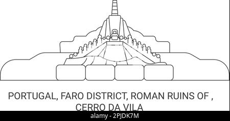 Portugal, Faro-Viertel, römische Ruinen von, Cerro Da Vila Reise-Wahrzeichen-Vektordarstellung Stock Vektor
