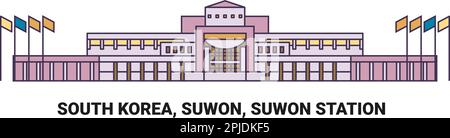 Republik Korea, Suwon, Suwon Station Reise-Wahrzeichen-Vektordarstellung Stock Vektor