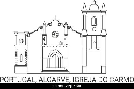 Portugal, Algarve, Igreja do Carmo, Reise-Wahrzeichen-Vektordarstellung Stock Vektor