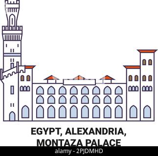 Ägypten, Alexandria, Montaza Palast Reise Wahrzeichen Vektordarstellung Stock Vektor