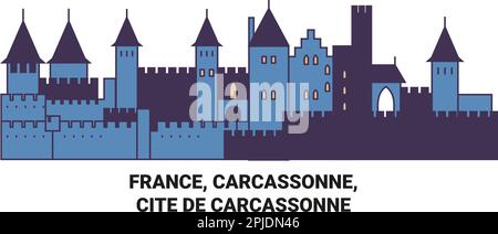 Frankreich, Carcassonne, Cite De Carcassonne Reise-Wahrzeichen-Vektordarstellung Stock Vektor