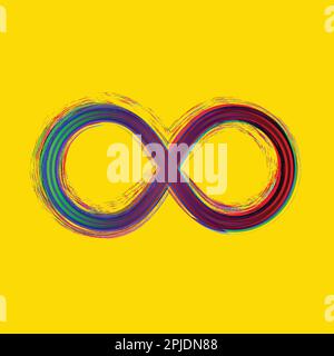 Bildpinsel mit der Hand Unendlichkeit in Begic geometrische Form isoliert zeichnen. Gelbes Infinity-T-Shirt-Design Vektordarstellung Stock Vektor