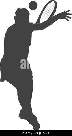 Weibliches Logo, das Bodentennis spielt, steht kurz davor, den Ball zu treffen Stock Vektor