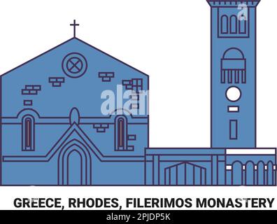 Griechenland, Rhodos, Filerimos Kloster reisen Wahrzeichen Vektordarstellung Stock Vektor