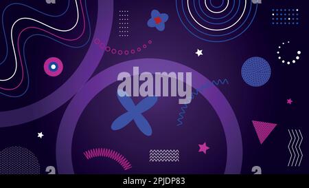 Abstraktes Formmuster, trendige Wiederholung. Einfache, moderne geometrische Elemente, Linientexturen, minimale Dreiecke, Kreise und Punkte. Konstruktivistische Objekte in minimalem Stilbanner. Hintergrund der Vektorkonstruktion Stock Vektor