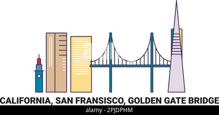 USA, Kalifornien, San Fransisco, Golden Gate Bridge, Reise-Wahrzeichen-Vektordarstellung Stock Vektor