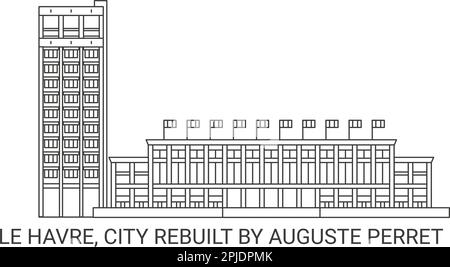Frankreich, Le Havre, Stadt umgebaut von Auguste Perret, Reise-Wahrzeichen-Vektordarstellung Stock Vektor