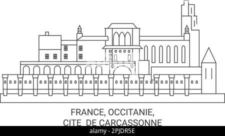 Frankreich, Occitanie, Cite De Carcassonne reisen Landmarke Vektordarstellung Stock Vektor