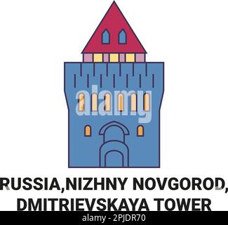 Russland, Nischni Nowgorod, Dmitrijewskaja Turm Reise-Wahrzeichen-Vektordarstellung Stock Vektor