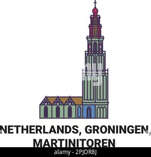 Niederlande, Groningen, Martinitoren Reise-Wahrzeichen-Vektordarstellung Stock Vektor