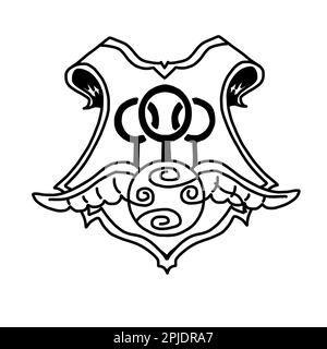 Harry-Potter-Quiddich-Logo im Cartoon-Doodle-Stil. Vektordarstellung isoliert auf weißem Hintergrund. Stock Vektor