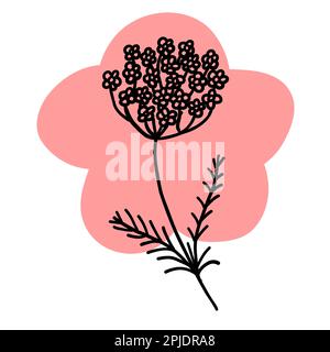 Blüten Sie in einem flachen Design mit einer farbenfrohen violetten Bürste. Einfaches Blumenelement, pflanzliches Dekorationsdesign. Handgezeichnete Strichzeichnungen. Kreative Skizze. Stock Vektor