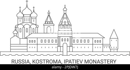 Russland, Kostroma, Kloster Ipatiev, Reise-Wahrzeichen-Vektordarstellung Stock Vektor
