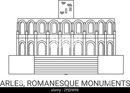 Frankreich, Arles, romanische Denkmäler, Reise-Wahrzeichen-Vektordarstellung Stock Vektor