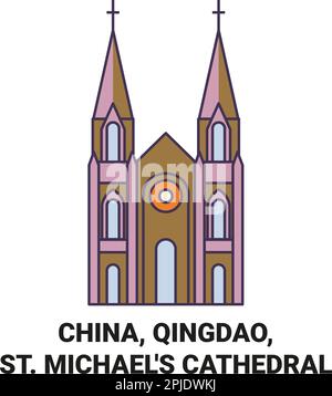 China, Qingdao, St. Michael's Cathedral ist ein Wahrzeichen der Reise Stock Vektor