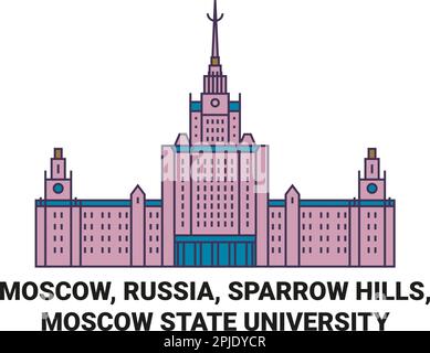 Russland, Moskau, Sparrow Hills, Moskau State University Reise Wahrzeichen Vektordarstellung Stock Vektor