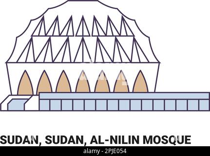 Sudan, Sudan, Alnilin-Moschee, Reise-Wahrzeichen-Vektordarstellung Stock Vektor