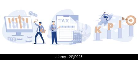 Unternehmensgewinn, Finanzmanagementsystem, Berechnung des Nettoeinkommens, KPI-Erfolgsmessung, Unternehmenswachstum, Budgetplanung, Flachvektormoder einstellen Stock Vektor