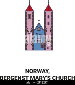 Norwegen, Bergenst Mary's Church reisen Wahrzeichen Vektordarstellung Stock Vektor