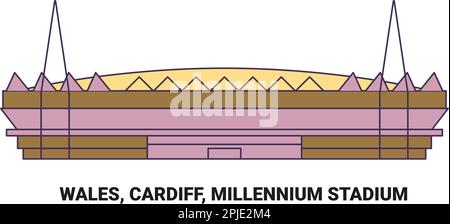 Wales, Cardiff, Millennium Stadium, Reise-Wahrzeichen-Vektordarstellung Stock Vektor