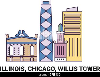 USA, Illinois, Chicago, Willis Tower, Reise-Wahrzeichen-Vektordarstellung Stock Vektor