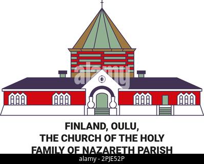 Finnland, Oulu, die Kirche der Heiligen Familie der Gemeinde Nazareth reisen als Vektorbild Stock Vektor