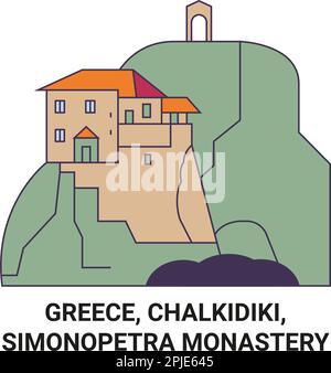 Griechenland, Chalkidiki, Simonopetra Kloster, Reise-Wahrzeichen-Vektordarstellung Stock Vektor