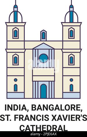 Indien, Bangalore, St. Francis Xavier's Cathedral ist ein Wahrzeichen der Reise, eine Vektordarstellung Stock Vektor