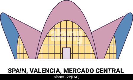 Spanien, Valencia, Mercado Central, Reise-Wahrzeichen-Vektordarstellung Stock Vektor