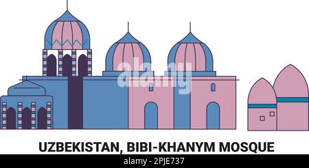 Usbekistan, Bibikhanym Moschee, Reise-Wahrzeichen-Vektordarstellung Stock Vektor