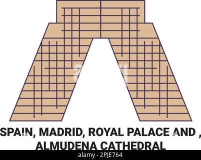 Spanien, Madrid, Königspalast und die Almudena-Kathedrale reisen als Vektorbild Stock Vektor