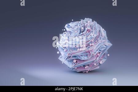 Blauer abstrakter Hintergrund, rosafarbene gerenderte 3D-Grafik, Kristalltextur, dynamisch Stockfoto