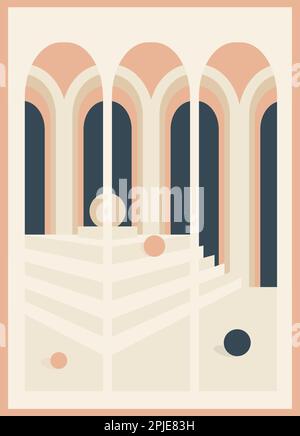 Plakat mit minimalistischer Architektur in Pastellfarben. Moderner abstrakter Stil. Marokkanische Szene. Stock Vektor