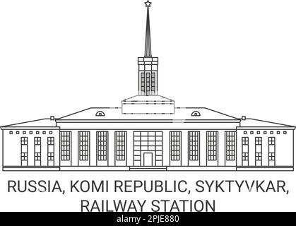 Russland, Komi Republik, Syktyvkar, Bahnhof Reise Wahrzeichen Vektordarstellung Stock Vektor