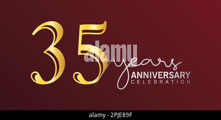 Jubiläumsfeier zum 35. Geburtstag: Logo-Nummer in Goldfarbe mit rotem Hintergrund. vektorjubiläum für die Feier, Einladungskarte und Gruß c Stock Vektor