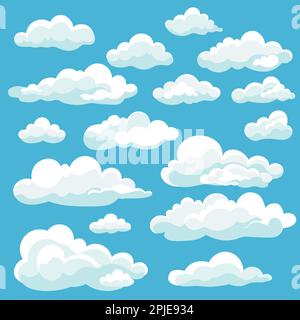 Cartoon-Wolkenvektor-Set. Blauer Himmel mit weißen Wolken Stock Vektor