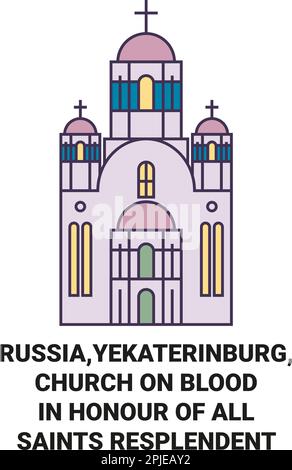 Russland, Jekaterinburg, Blutkirche zu Ehren aller Heiligen, glitzernde Reise-Wahrzeichen-Vektordarstellung Stock Vektor