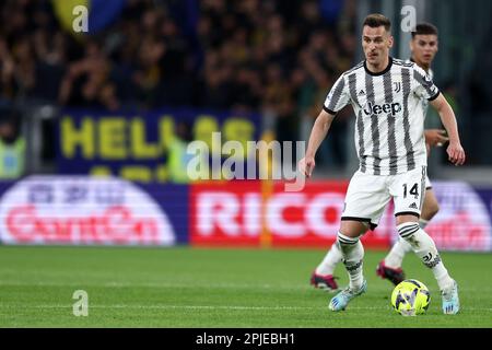 Turin, Italien. 01. April 2023. Arkadiusz Milik vom FC Juventus in Aktion während des Fußballspiels der Serie A vor dem FC Juventus und dem FC Hellas Verona im Allianz-Stadion am 1. April 2023 in Turin, Italien . Kredit: Marco Canoniero/Alamy Live News Stockfoto