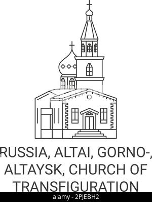 Russland, Altai, Gorno, Altaysk, Kirche der Transfiguration reisen Landmarke Vektordarstellung Stock Vektor